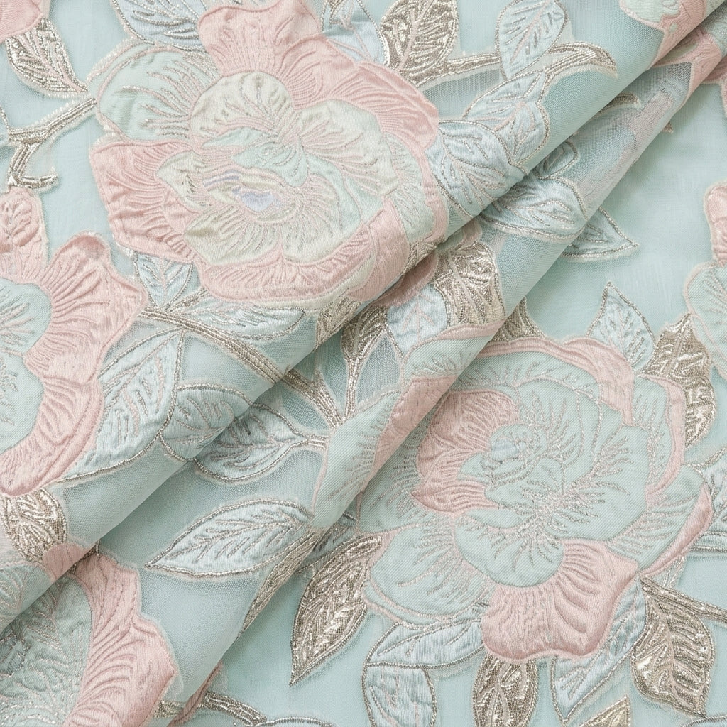 Folded Embossed White Embossed Organza Fabric