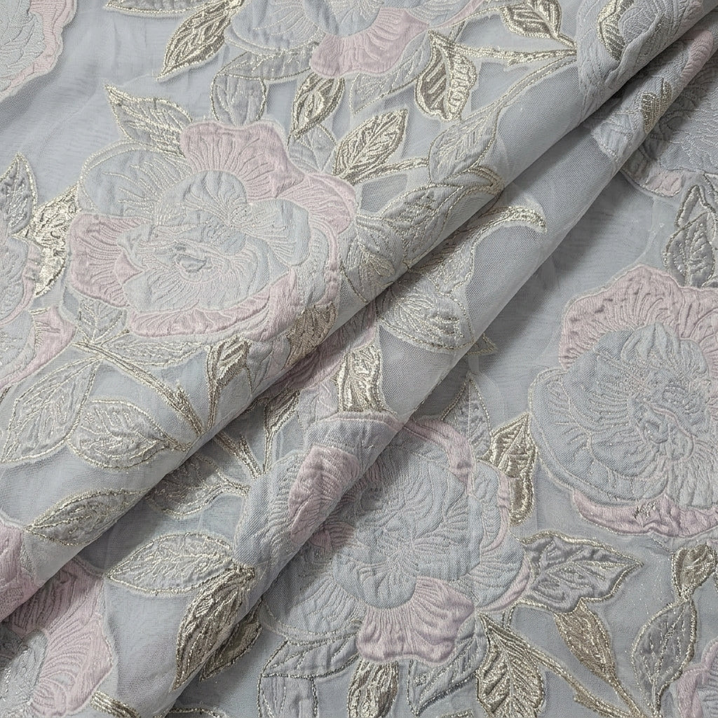 Folded Embossed Light Blue Embossed Organza Fabric