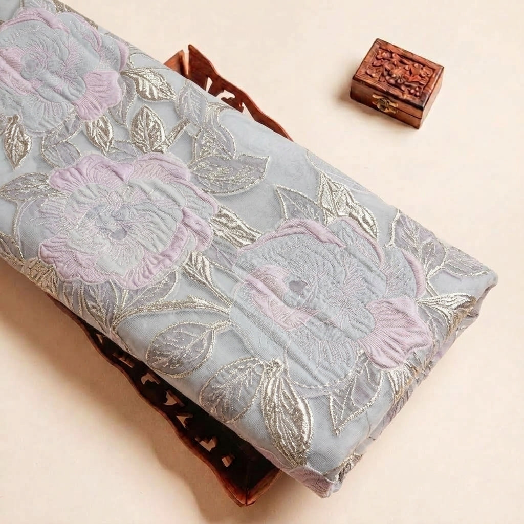 Folded Light Blue Embossed Organza Fabric Highlighting Abstract and Texture