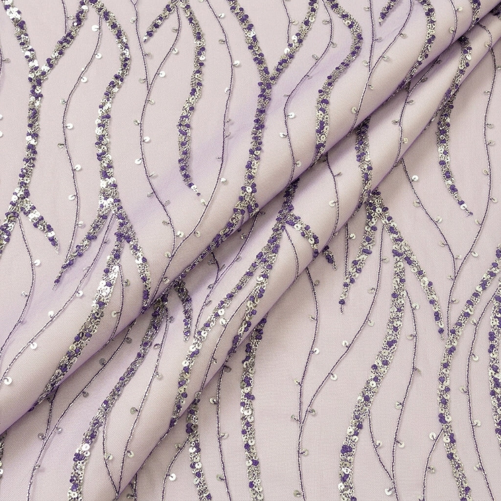 Folded Embroidery Purple Embroidery Net Fabric