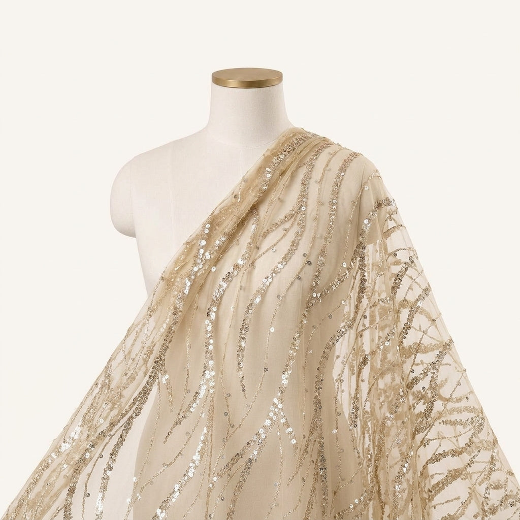 Embroidery Gold Embroidery Net Fabric Draped as a saree