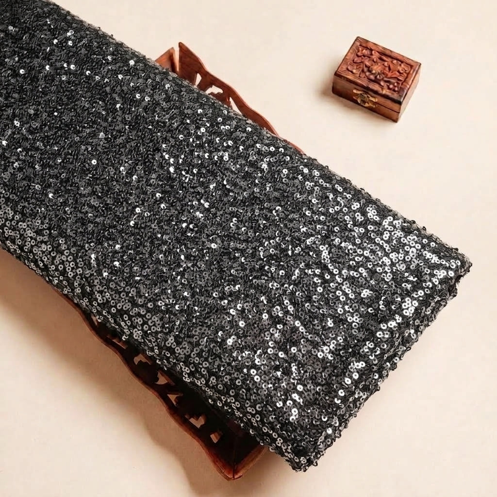 Black Embroidery Net Fabric, folded