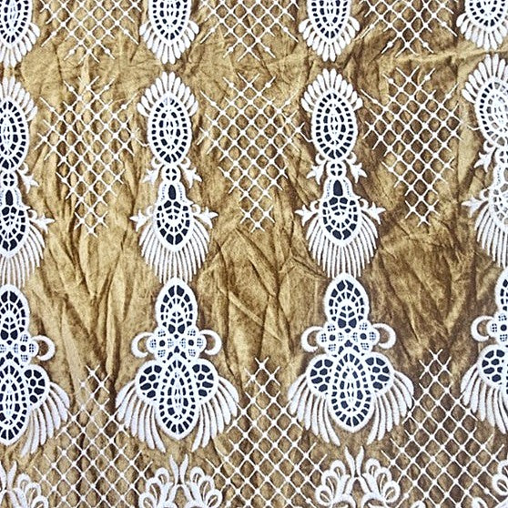 Yellow Embroidery Velvet Fabric, laid flat