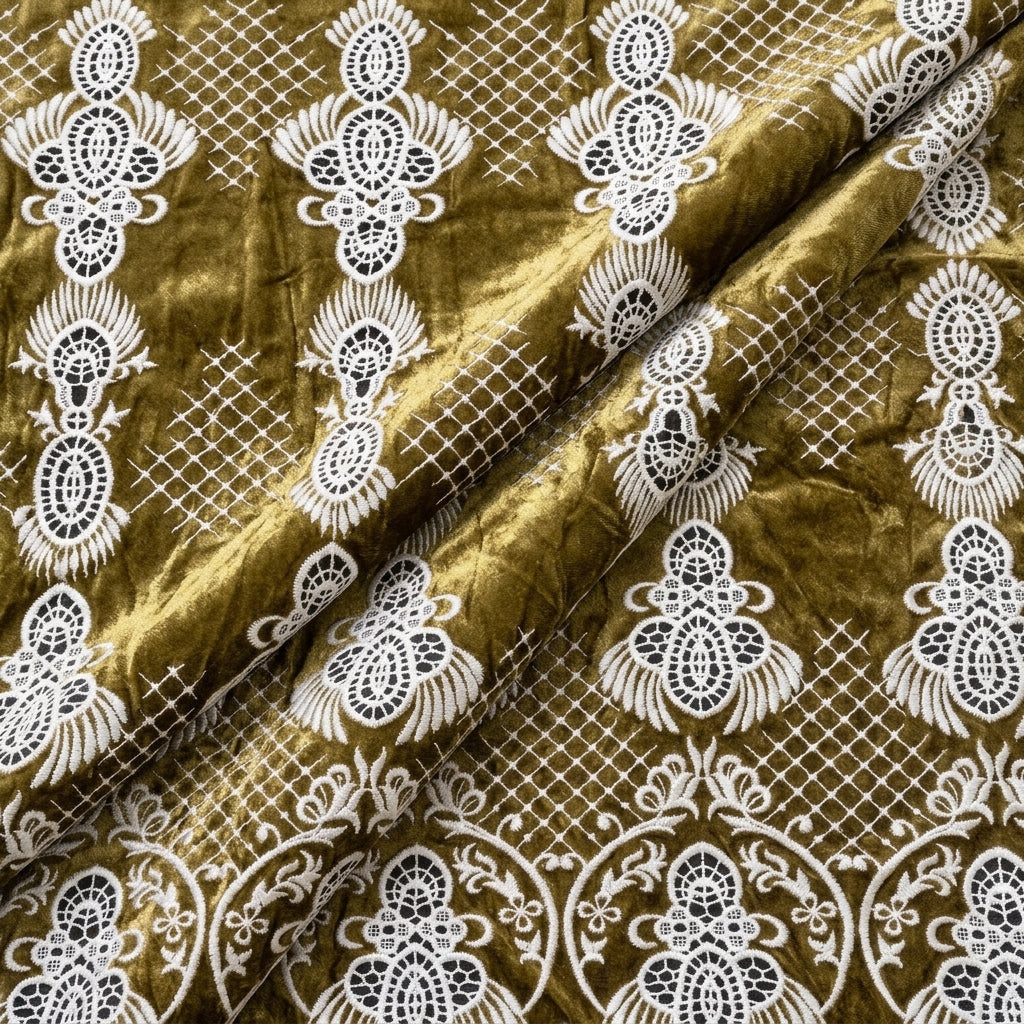 Folded Yellow Embroidery Velvet Fabric