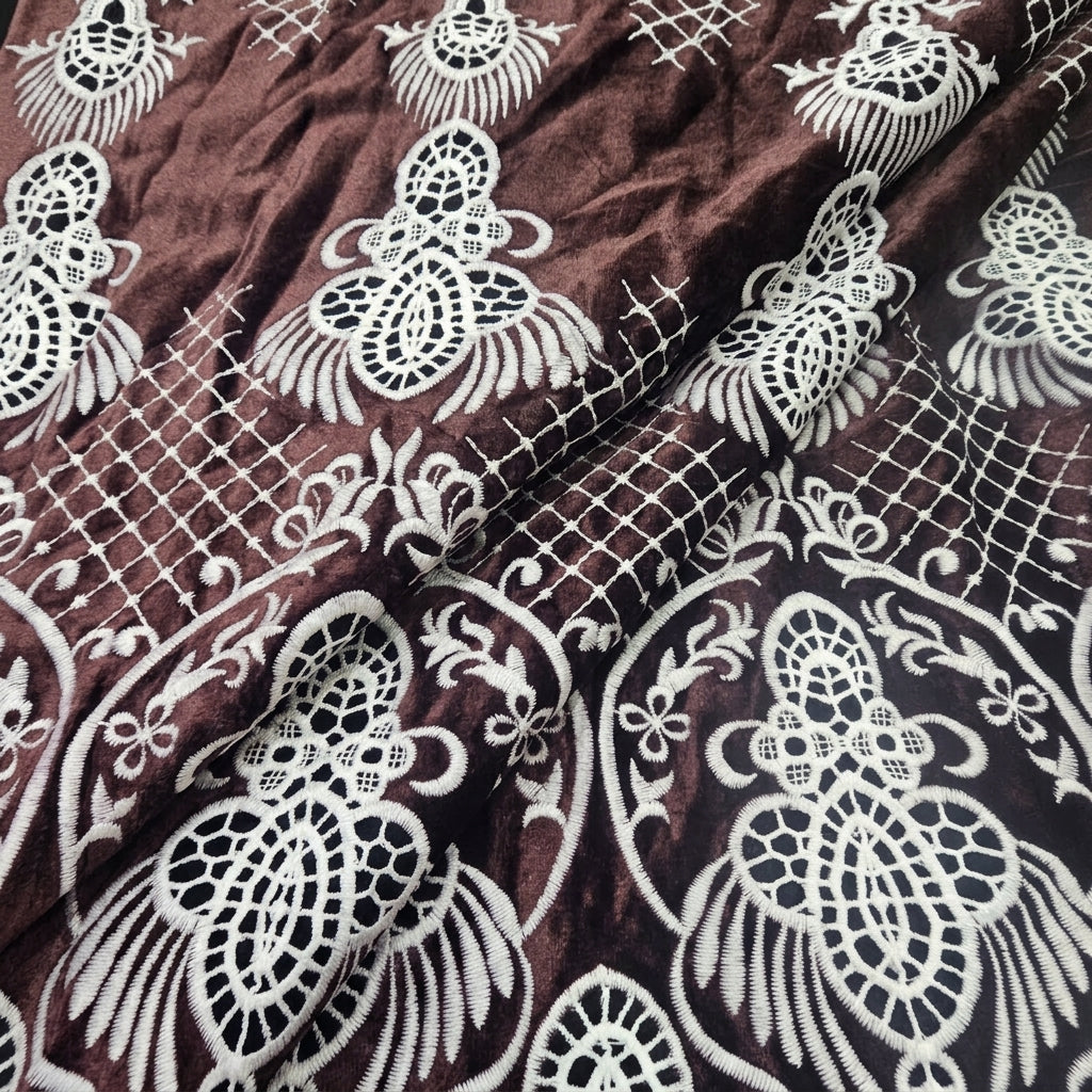 Folded Brown Embroidery Velvet Fabric