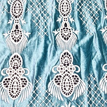 Green Embroidery Velvet Fabric, laid flat