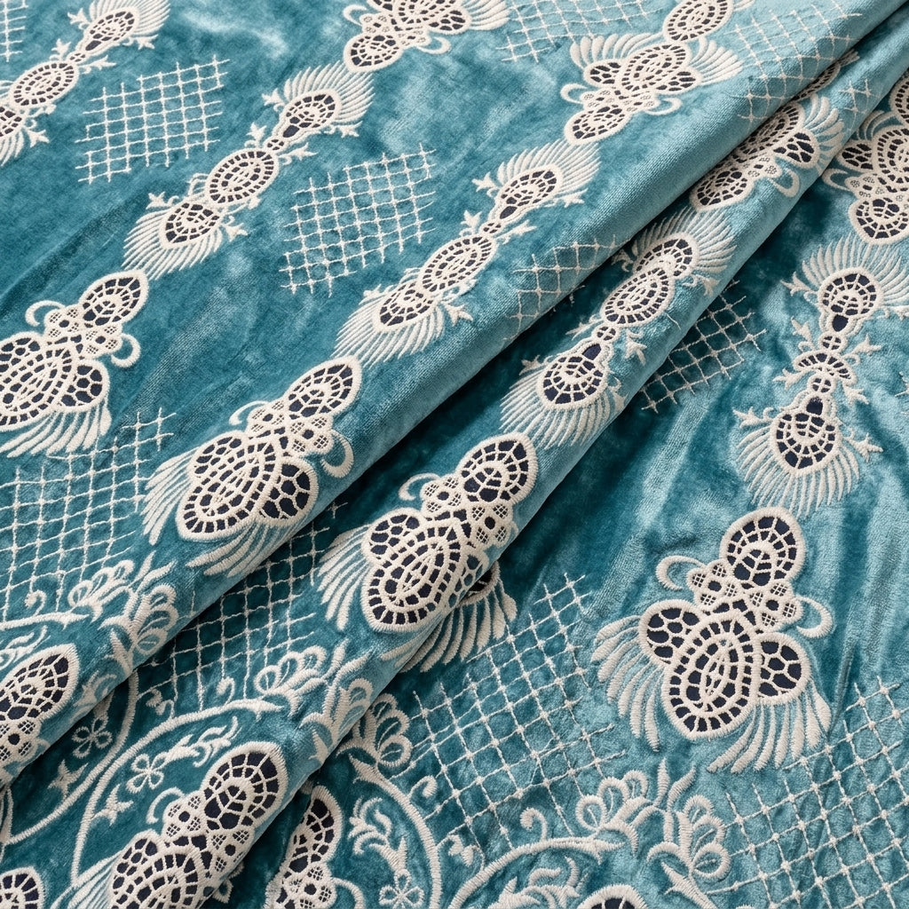 Folded Green Embroidery Velvet Fabric