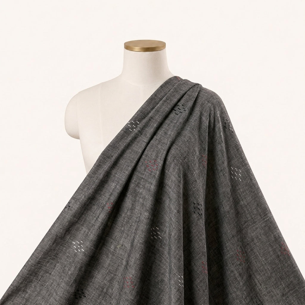 Grey Embroidery Jacquard Fabric Draped as a saree