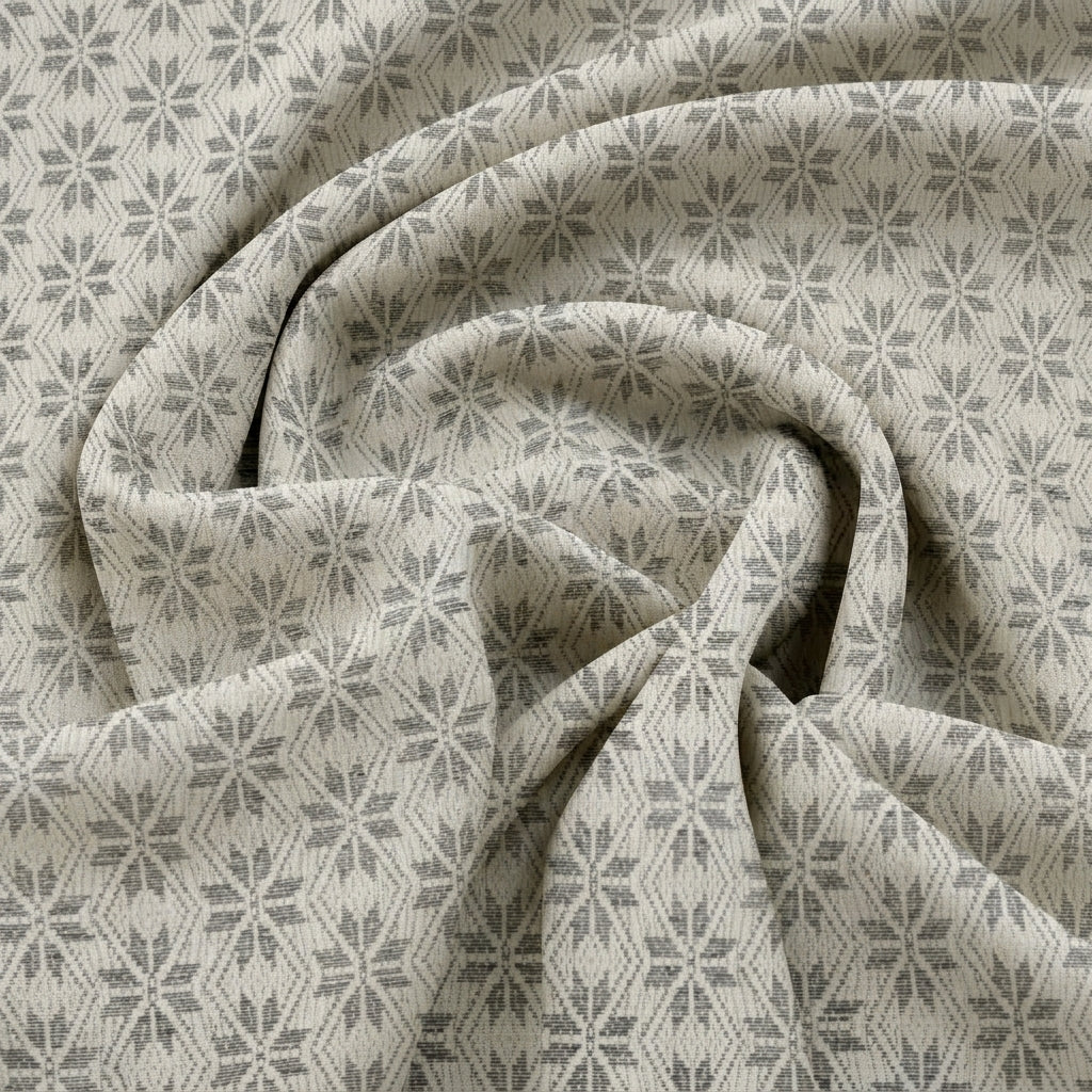 Swirled Grey Printed Jacquard Fabric Showing Drape