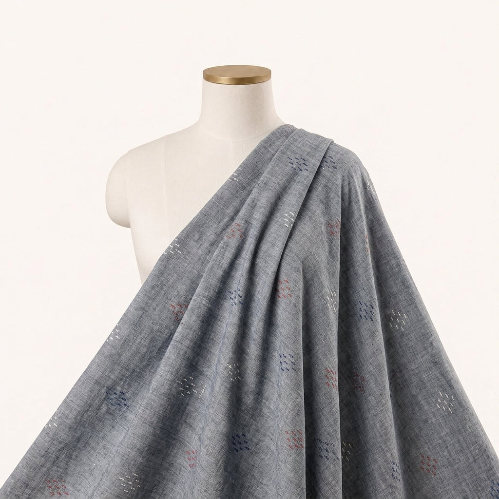 Grey Embroidery Jacquard Fabric Draped as a saree