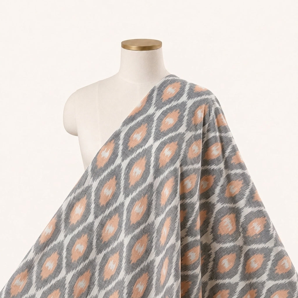 Grey Ikat Cotton Fabric Draped as a saree
