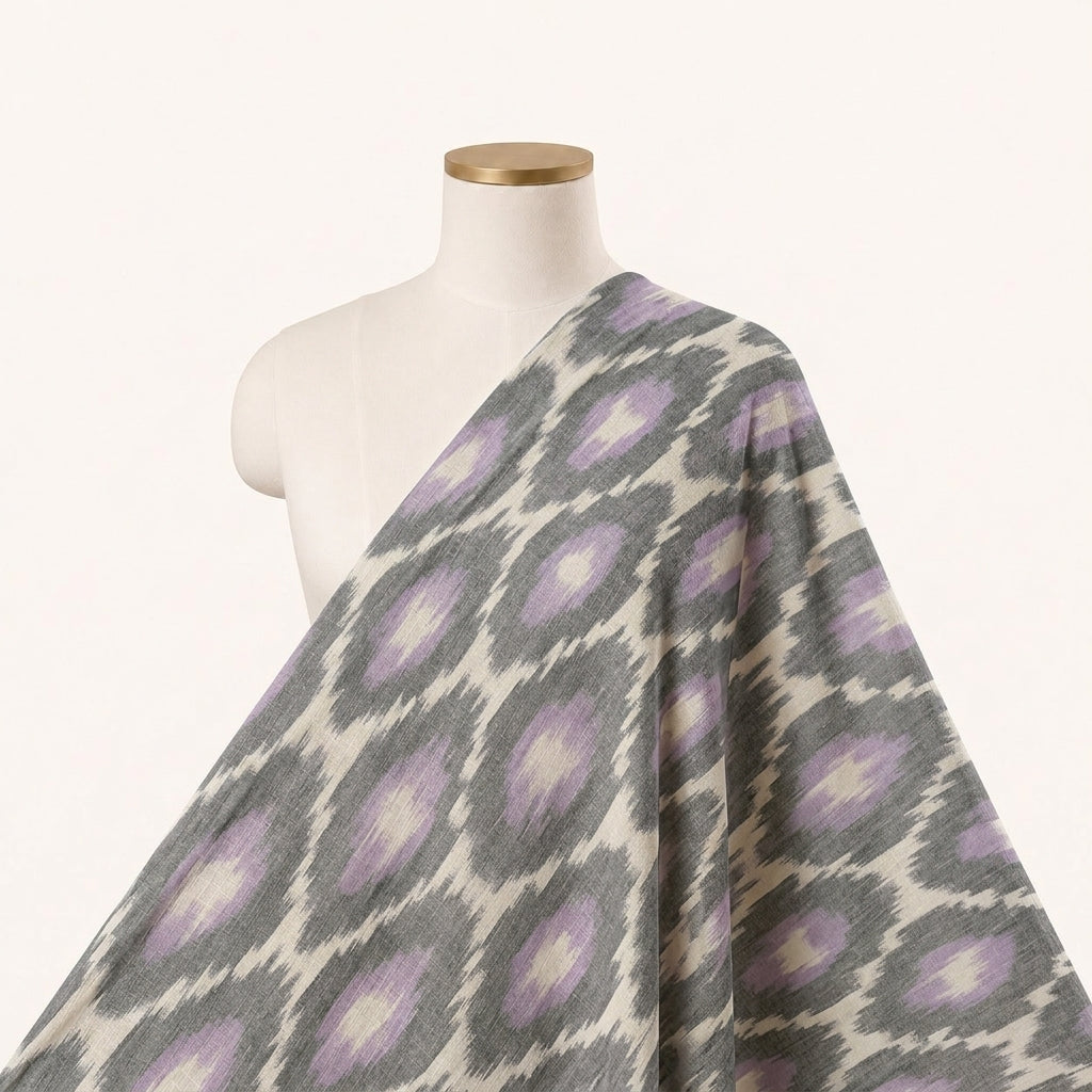 Grey Ikat Cotton Fabric Draped as a saree