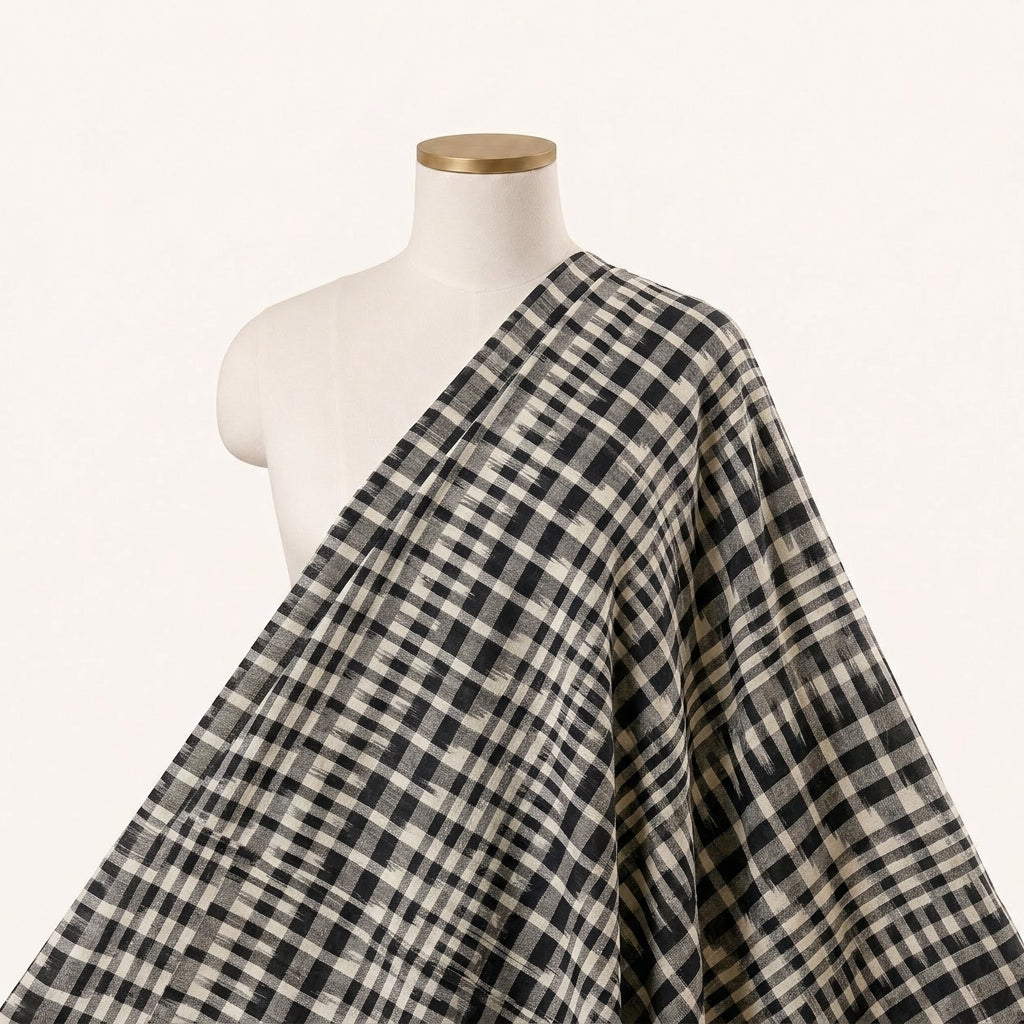 White Ikat Cotton Fabric Draped as a saree