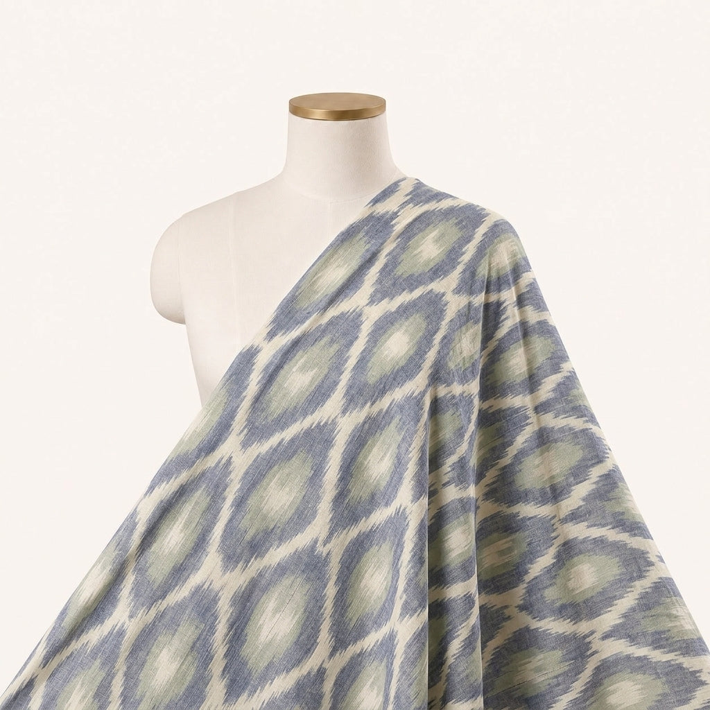 White Ikat Cotton Fabric Draped as a saree