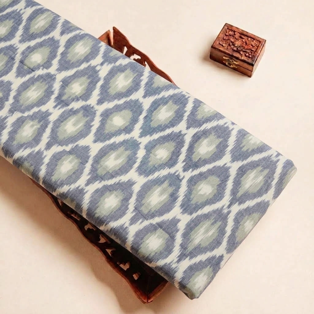 Blue Ikat Cotton Fabric, folded