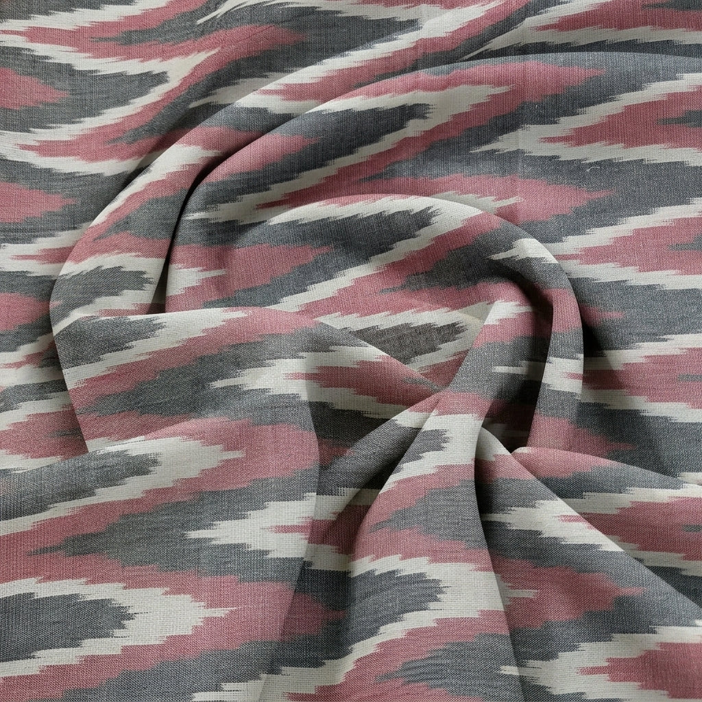 Swirled Black Ikat Cotton Fabric Showing Drape