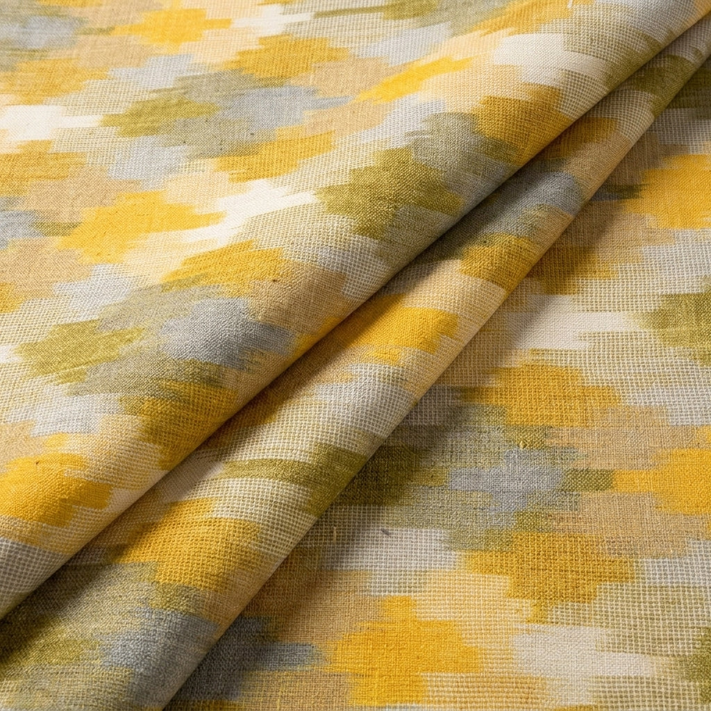 Folded Yellow Ikat Cotton Fabric