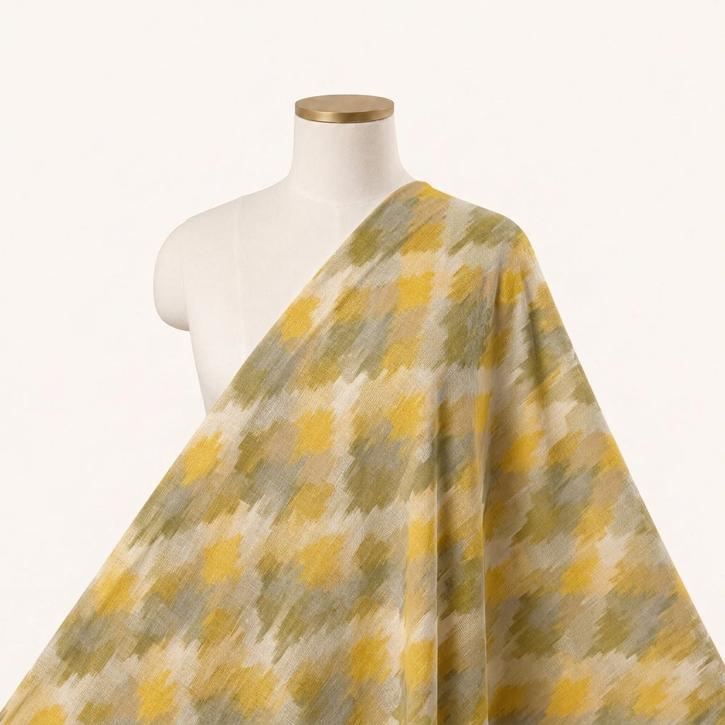 Yellow Ikat Cotton Fabric Draped as a saree