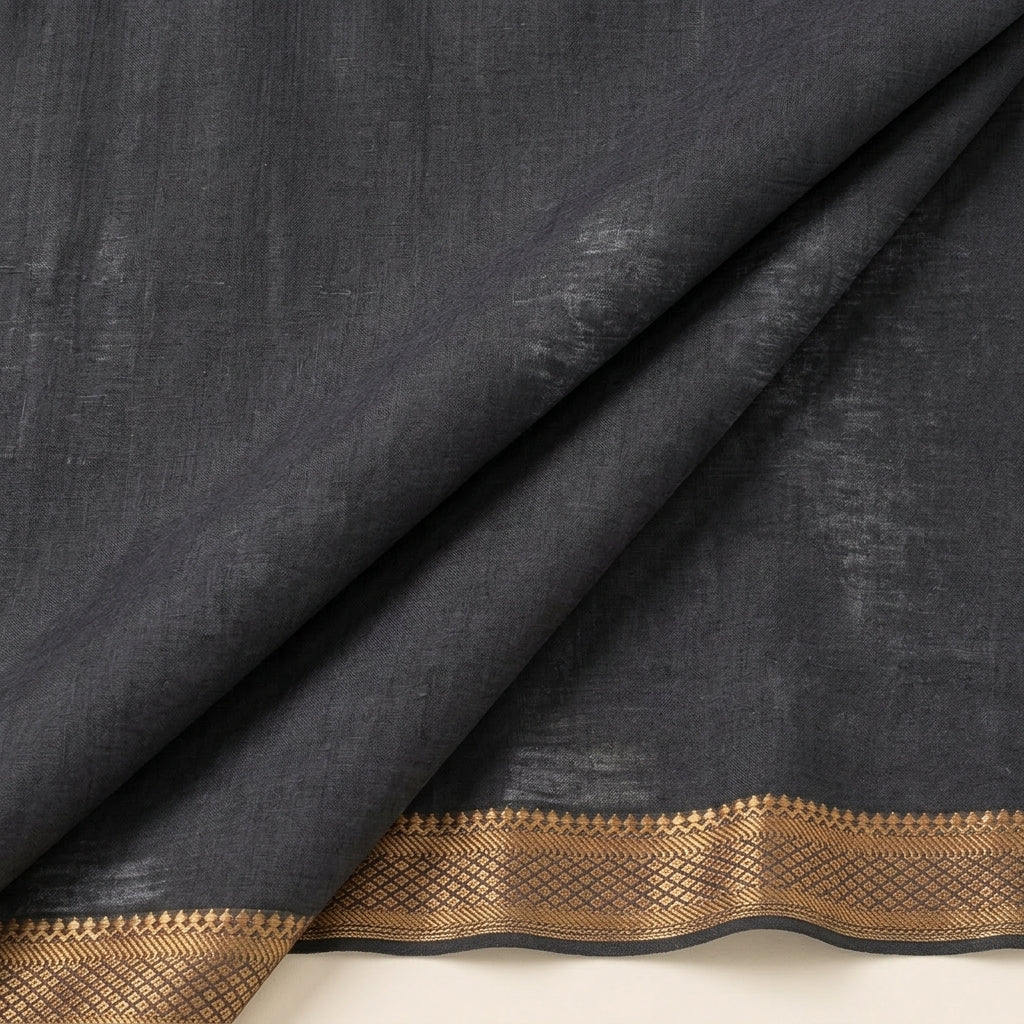 Folded Black Zari Cotton Fabric