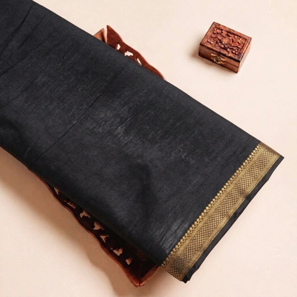 Black Zari Cotton Fabric, folded