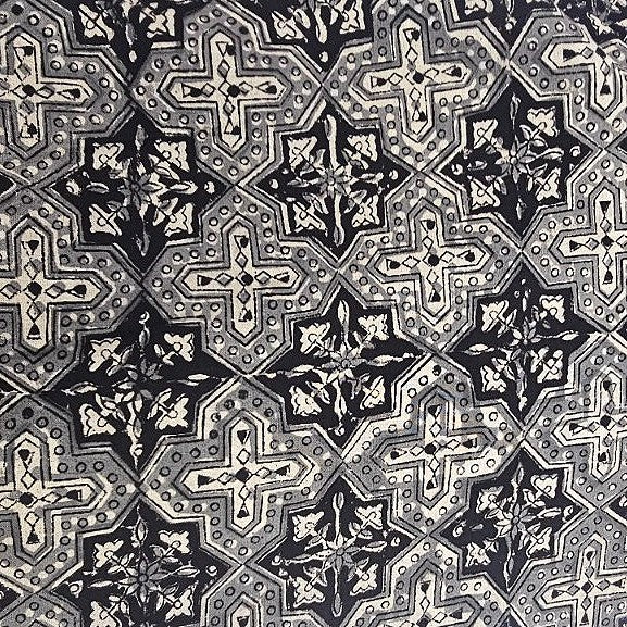 Grey Kalamkari Cotton Fabric, laid flat
