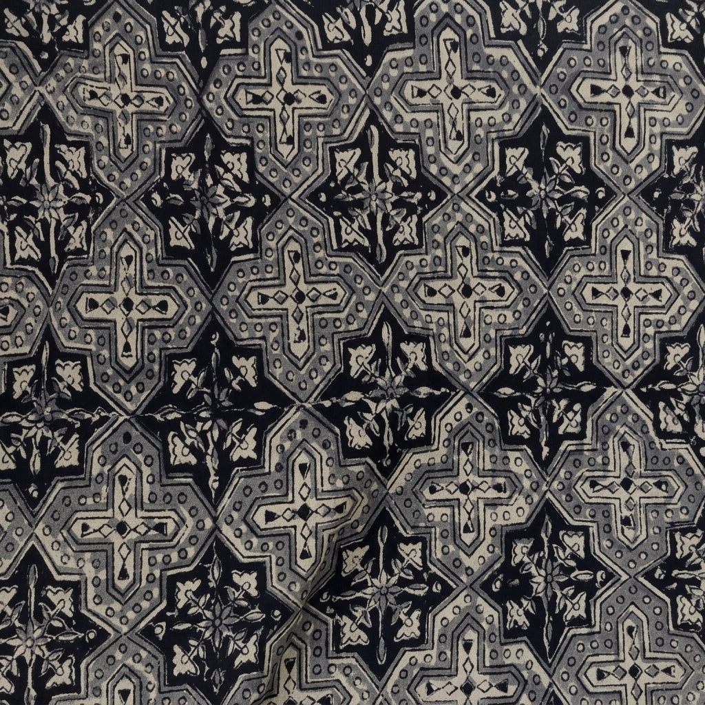 Grey Kalamkari Cotton Fabric, swirled to show the drape
