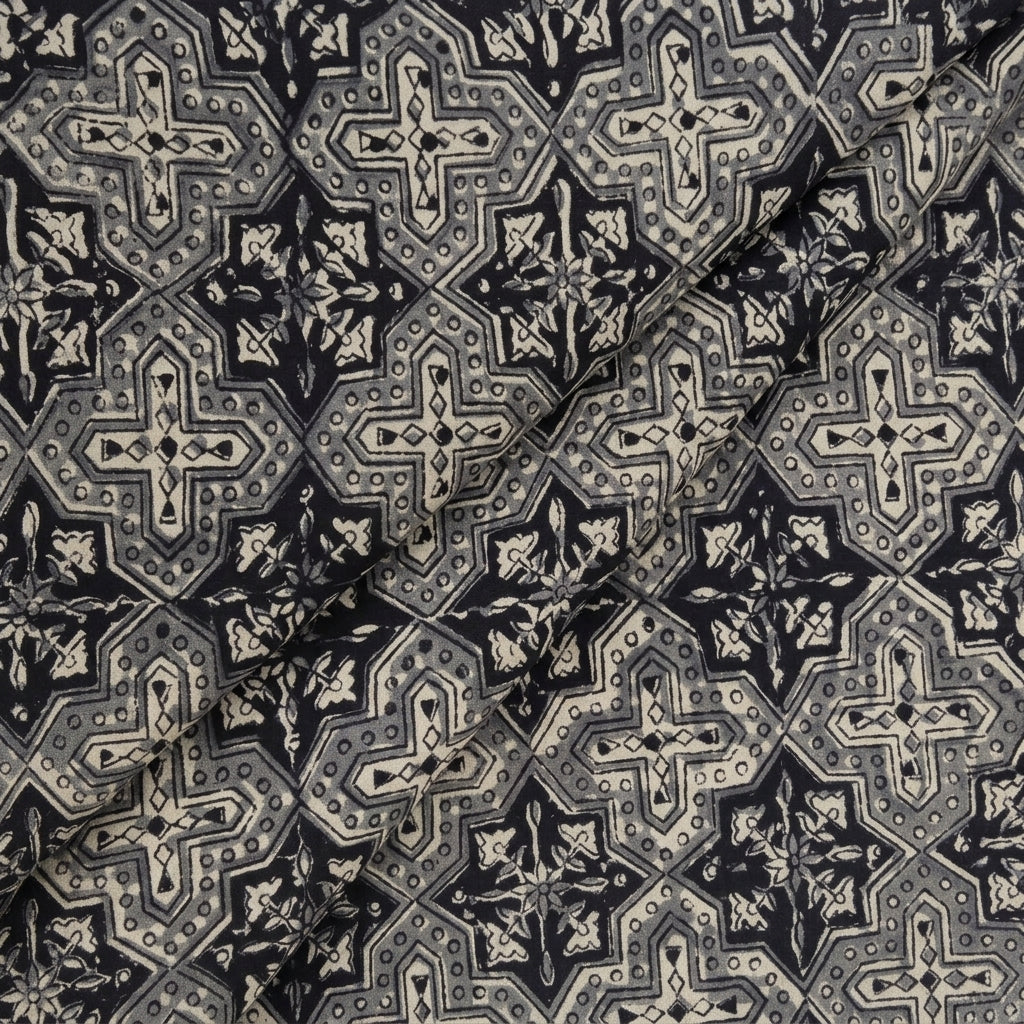 Folded Grey Kalamkari Cotton Fabric