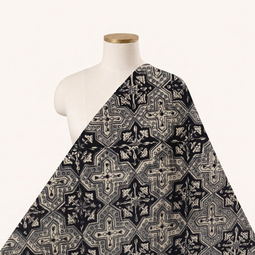 Grey Kalamkari Cotton Fabric Draped as a saree