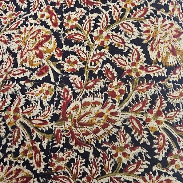 Black Kalamkari Cotton Fabric, laid flat