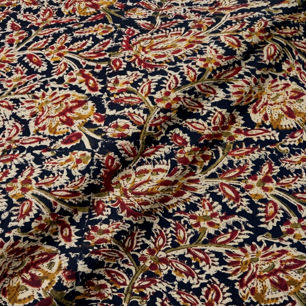 Folded Black Kalamkari Cotton Fabric