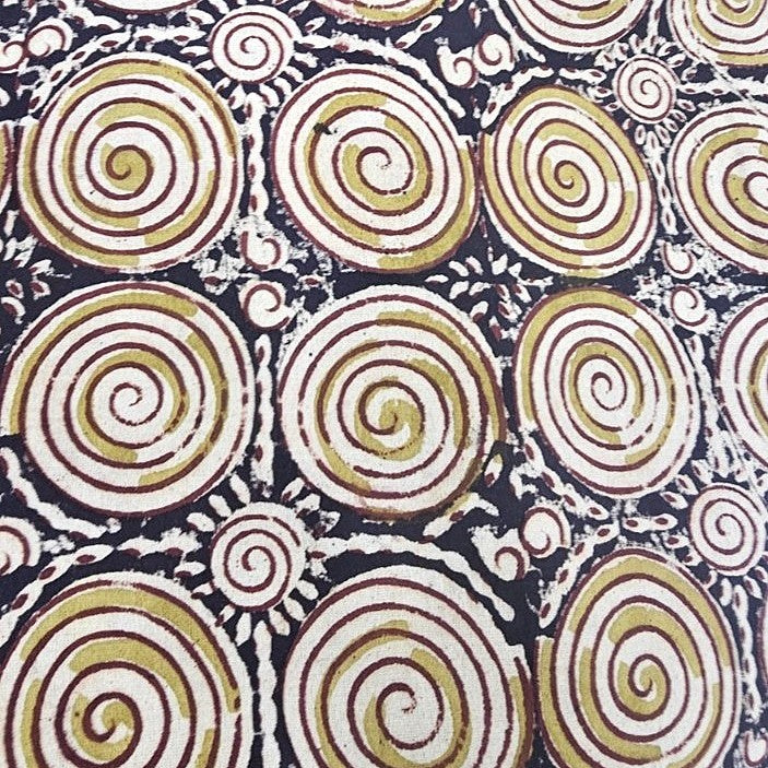 Black Kalamkari Cotton Fabric, laid flat