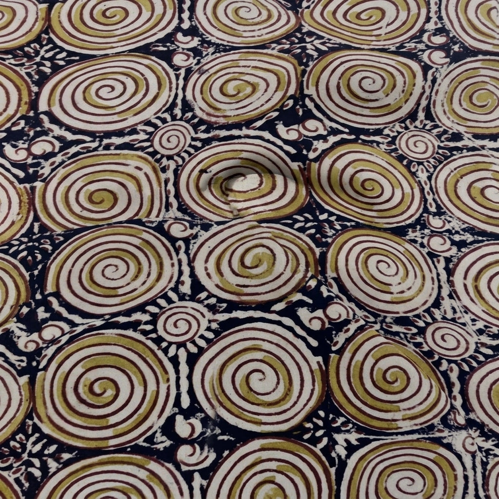 Black Kalamkari Cotton Fabric, swirled to show the drape