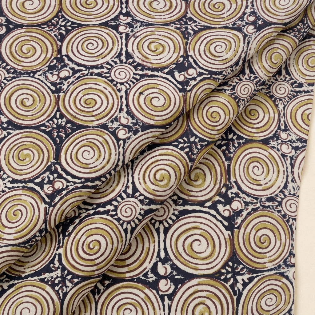 Folded Black Kalamkari Cotton Fabric