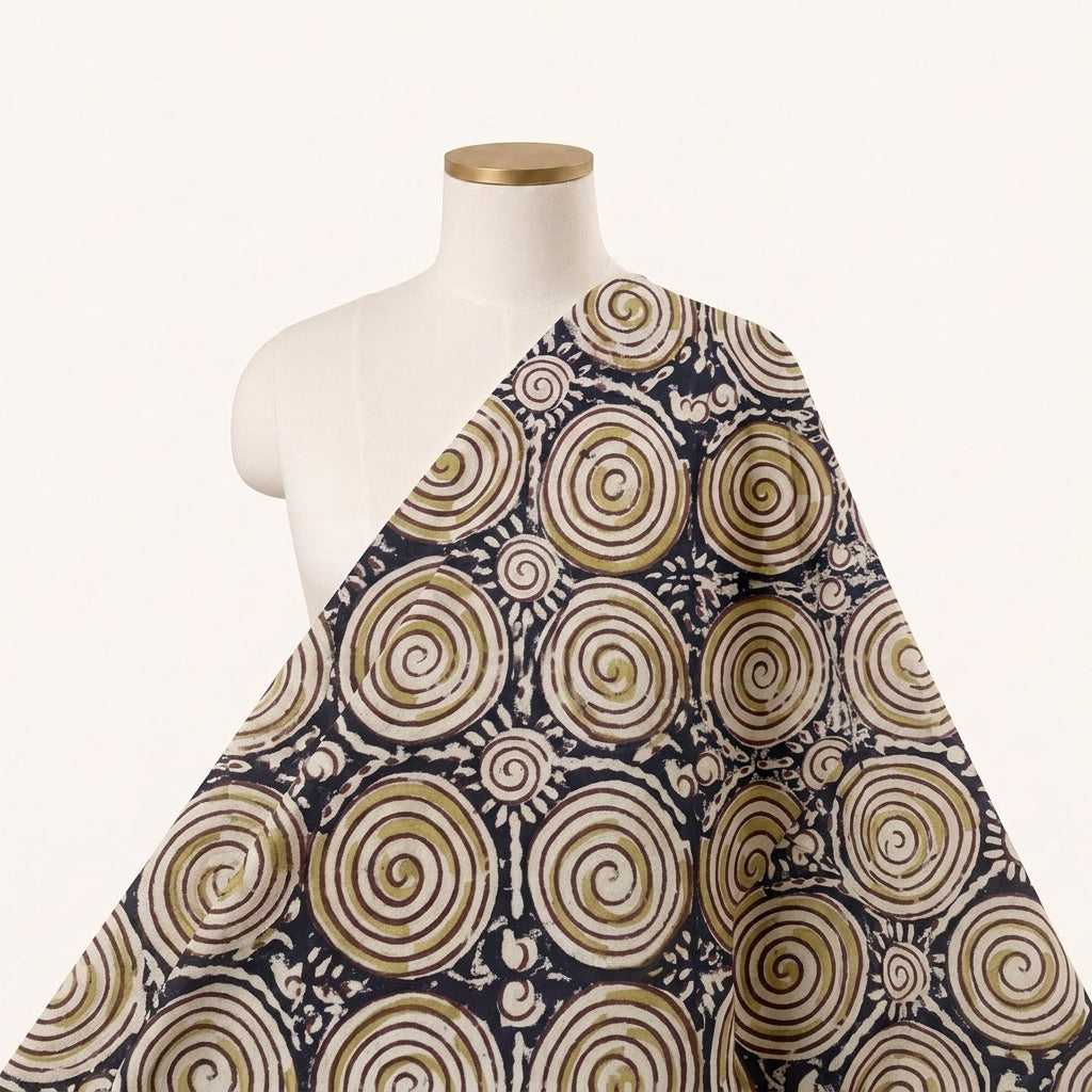 Black Kalamkari Cotton Fabric Draped as a saree