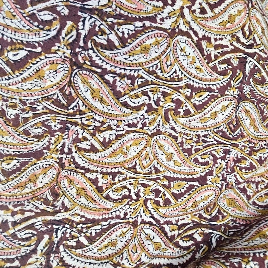 Maroon Kalamkari Cotton Fabric, laid flat