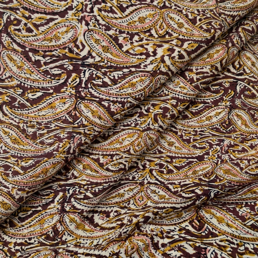 Maroon Kalamkari Cotton Fabric, folded