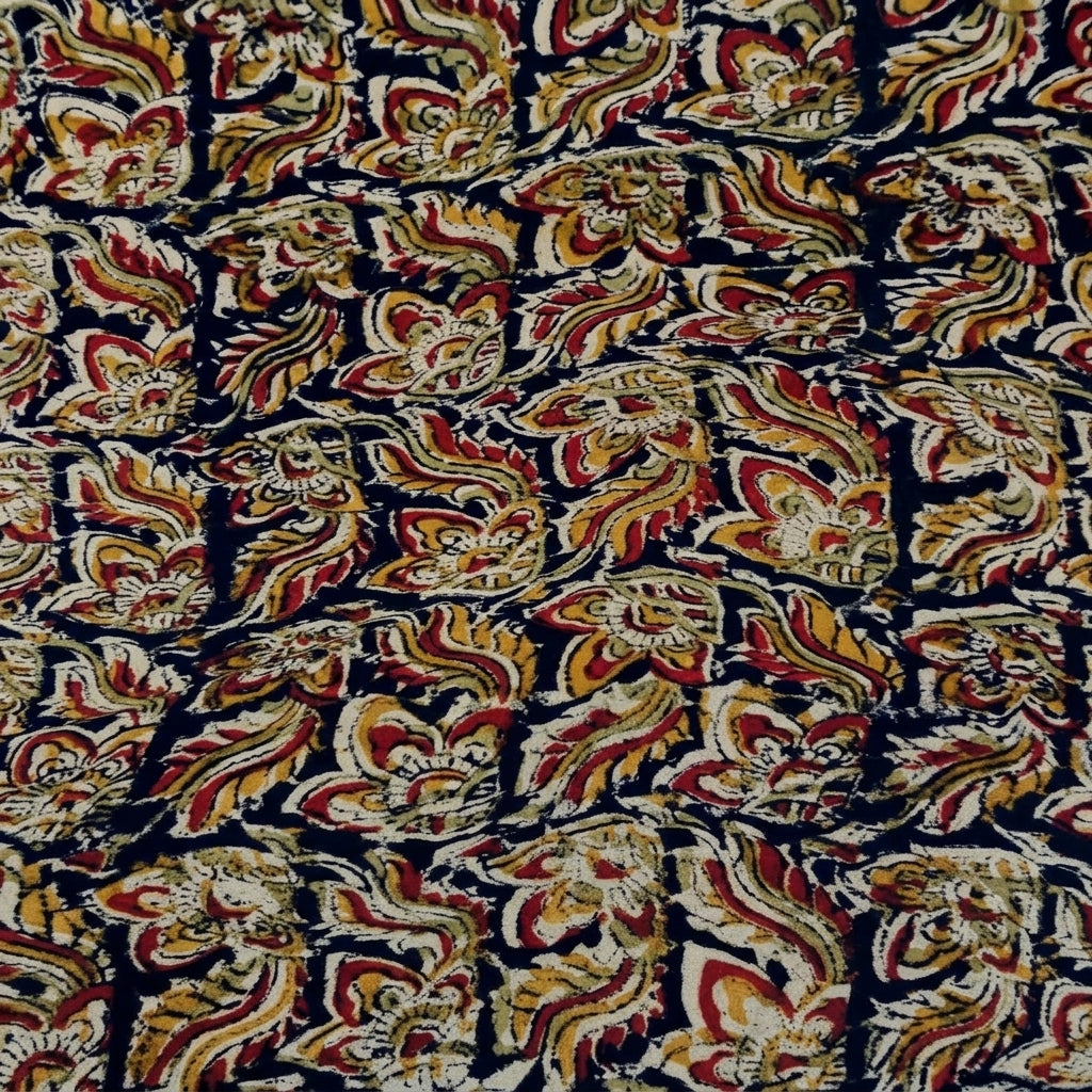 Black Kalamkari Cotton Fabric, swirled to show the drape