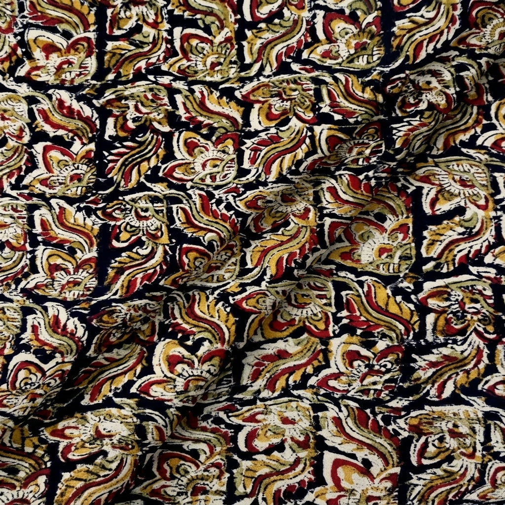 Folded Black Kalamkari Cotton Fabric