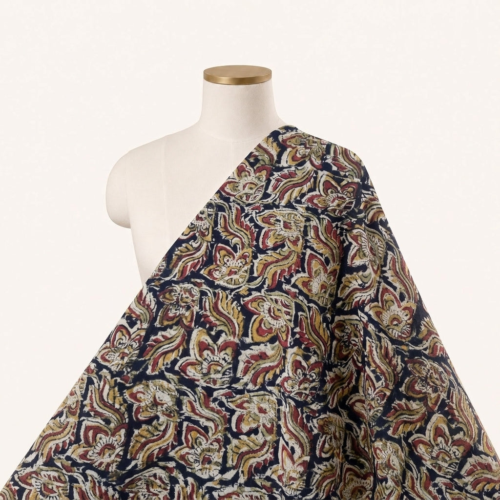 Black Kalamkari Cotton Fabric Draped as a saree