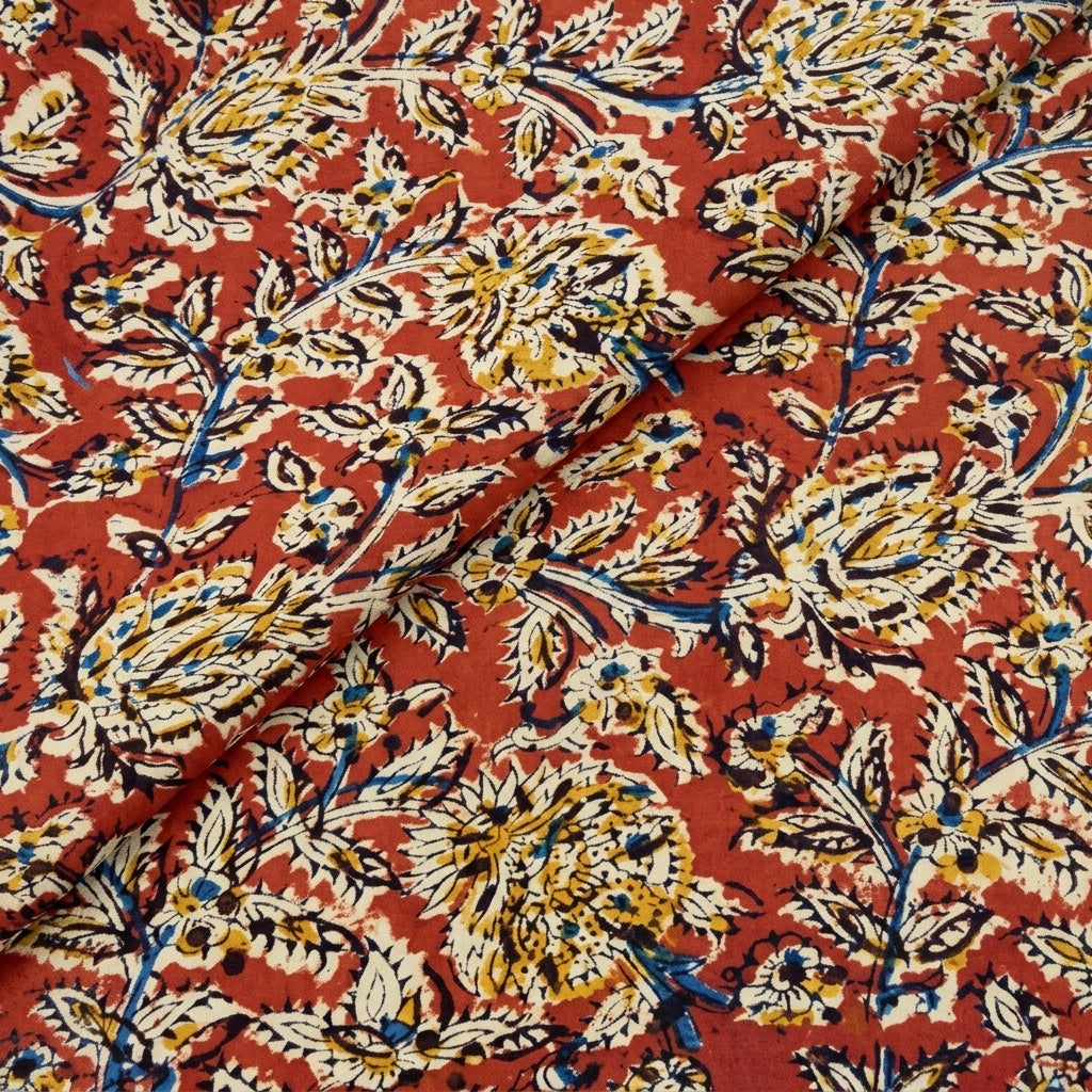 Folded Red Kalamkari Cotton Fabric