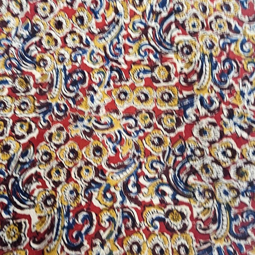 Red Kalamkari Cotton Fabric, laid flat