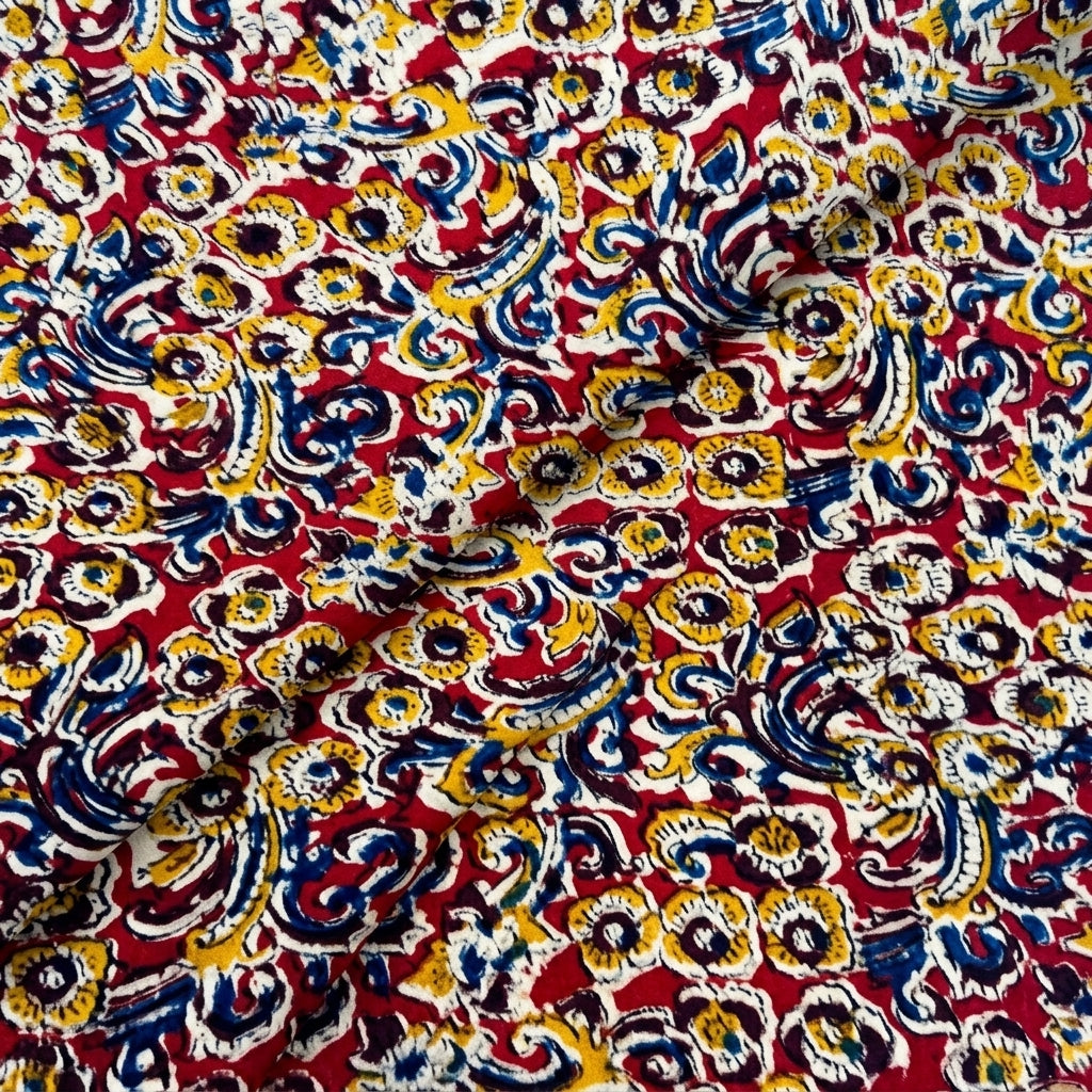 Folded Red Kalamkari Cotton Fabric