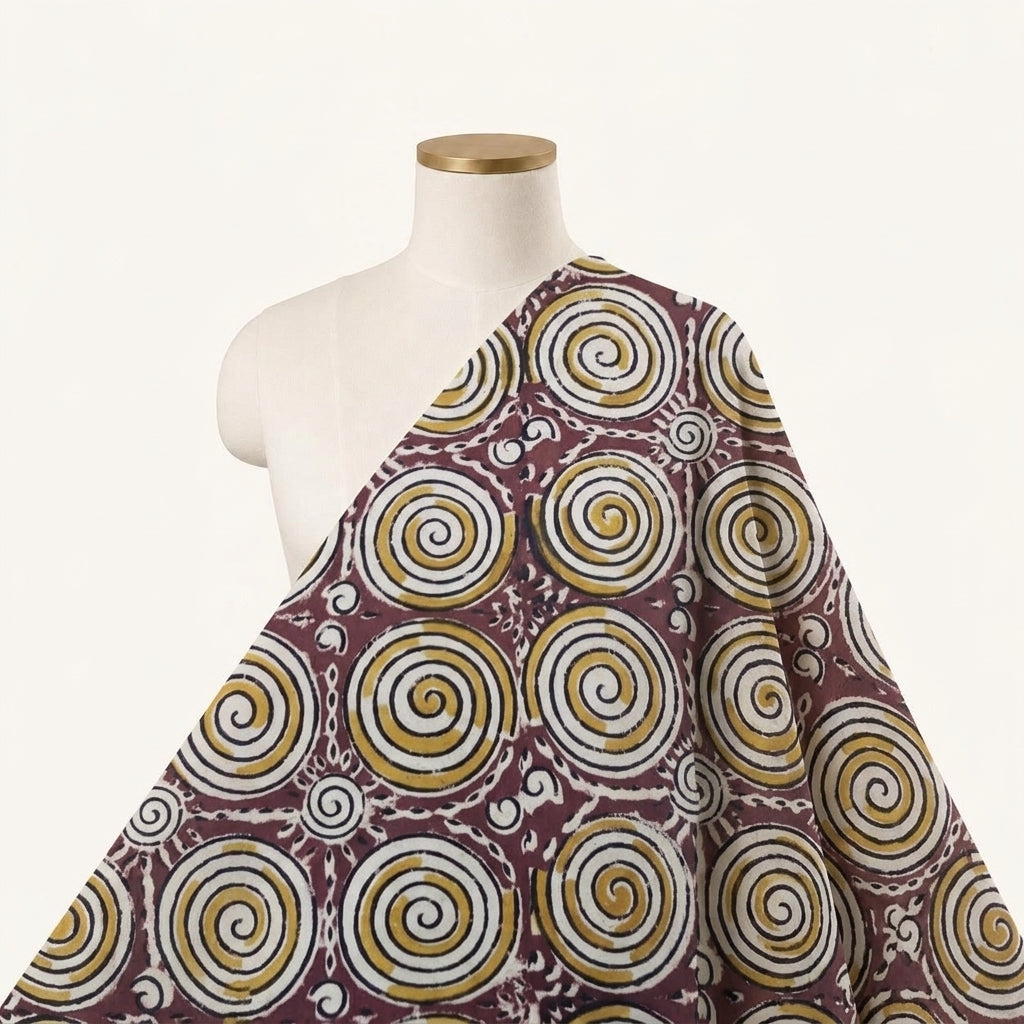 Purple Kalamkari Cotton Fabric Draped as a saree