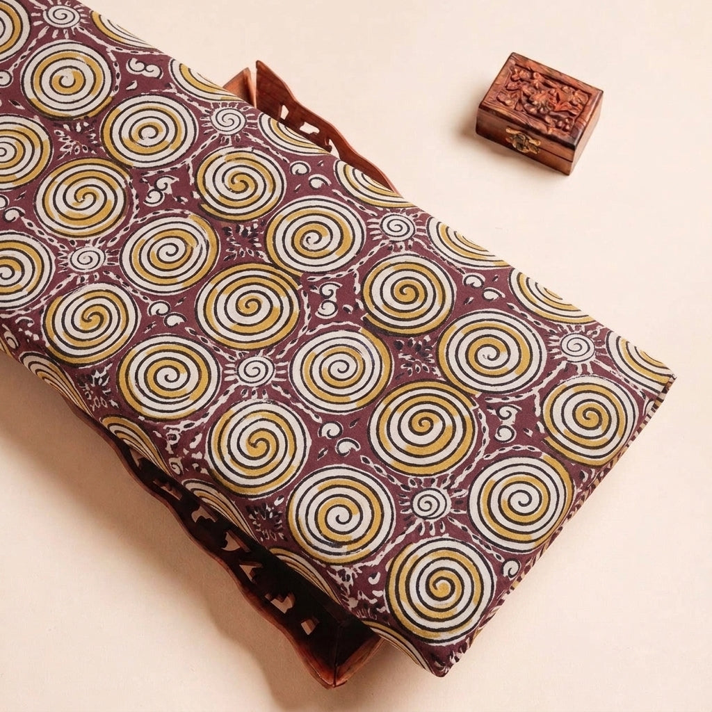 Purple Kalamkari Cotton Fabric, folded