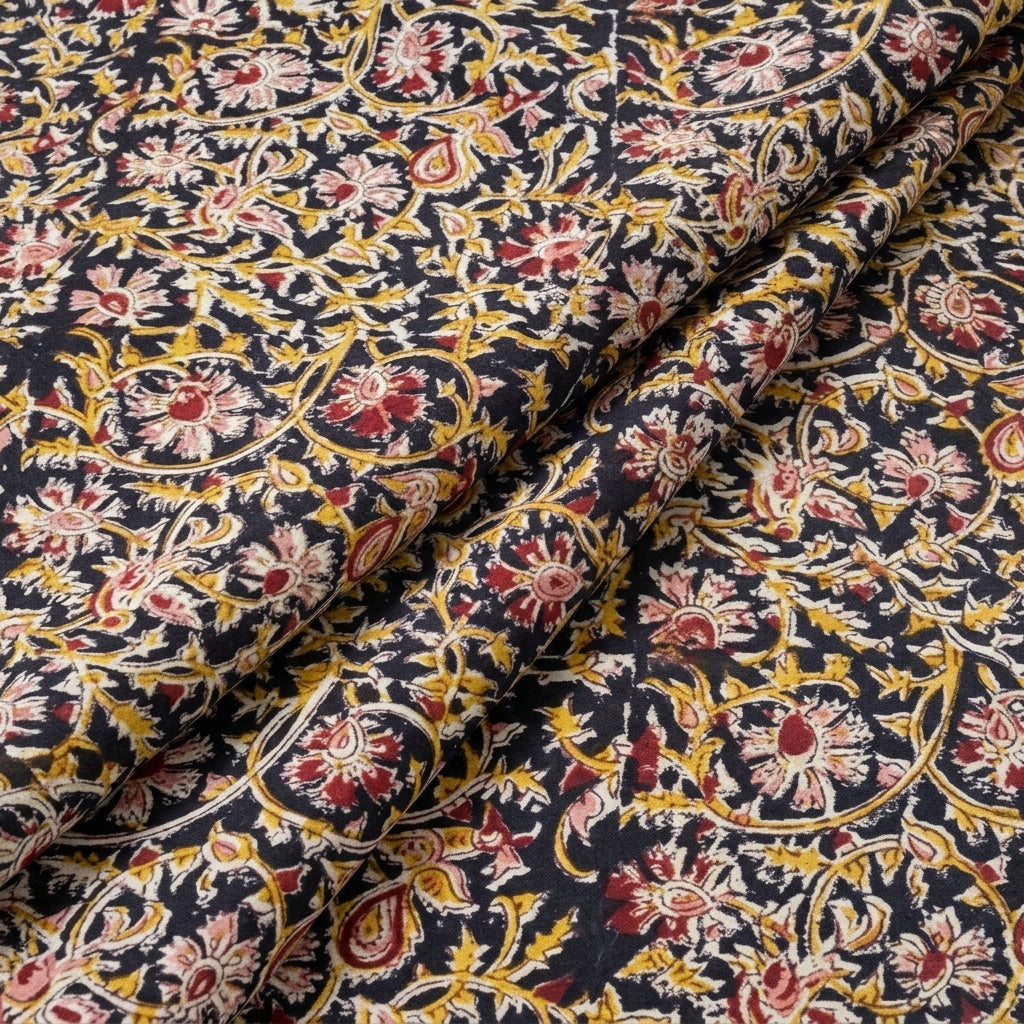 Folded Black Kalamkari Cotton Fabric