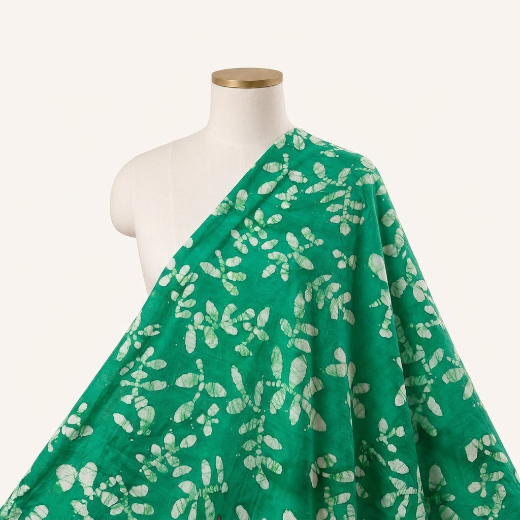 Green Batik Cotton Fabric Draped as a saree