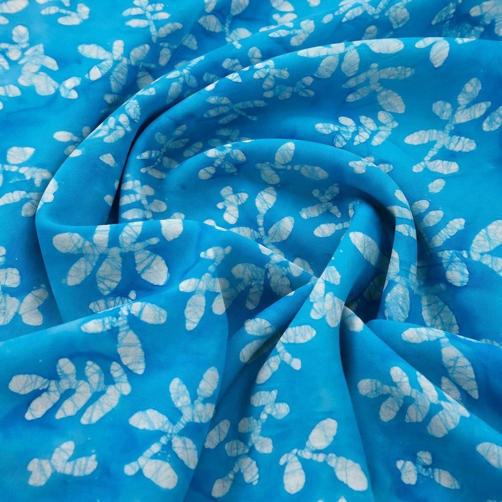 Swirled Blue Batik Cotton Fabric Showing Drape