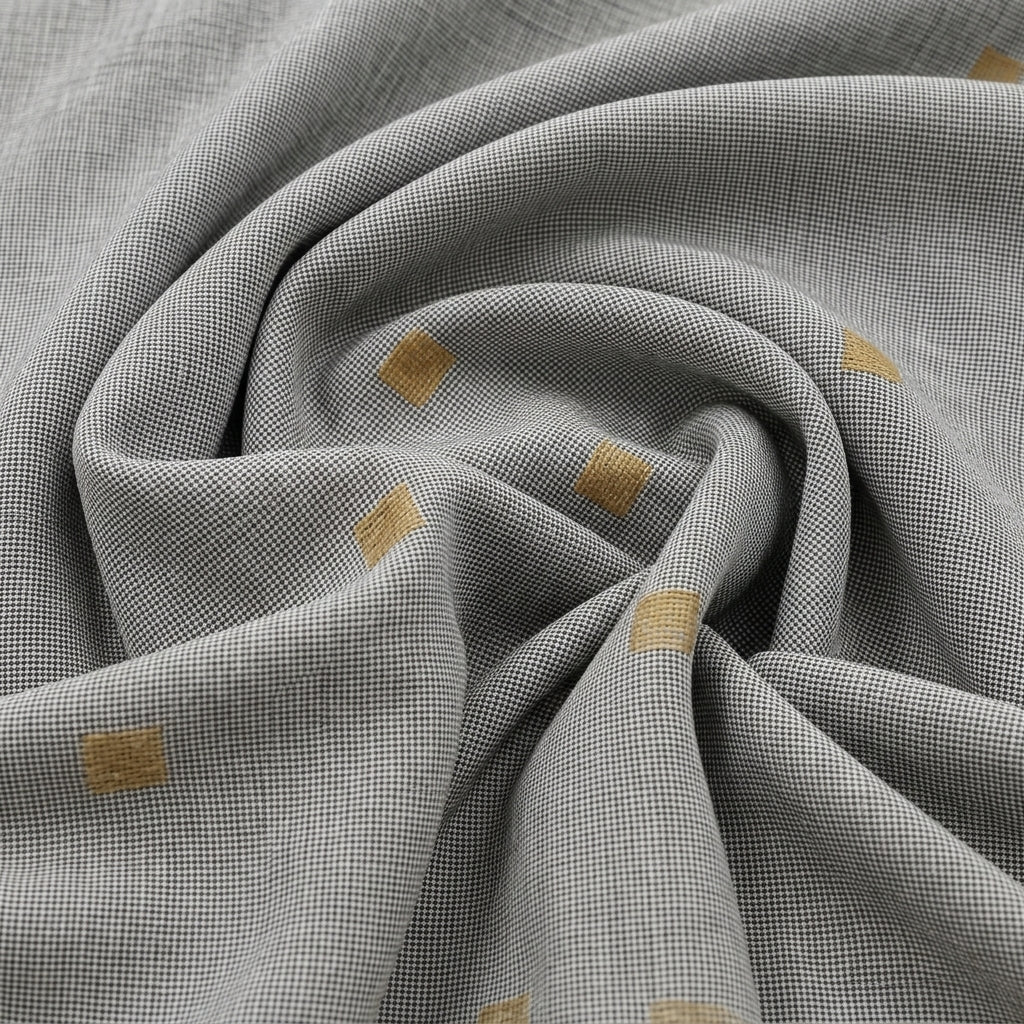 Swirled Grey Checked Cotton Fabric Showing Butta and Drape