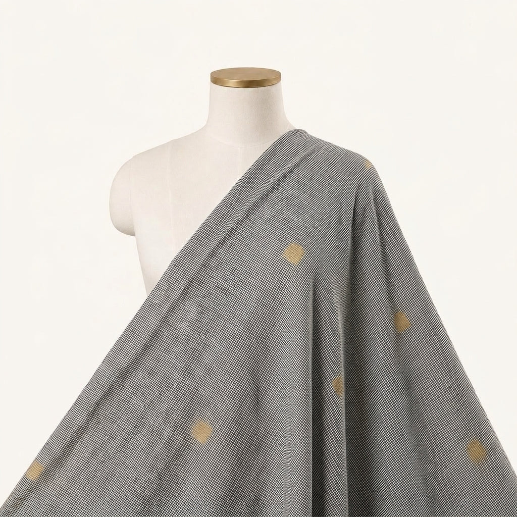 Grey Checked Cotton Fabric Draped as a saree