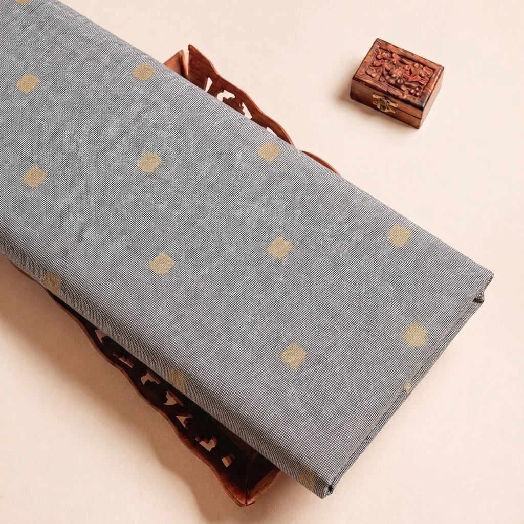 Grey Checked Cotton Fabric, folded